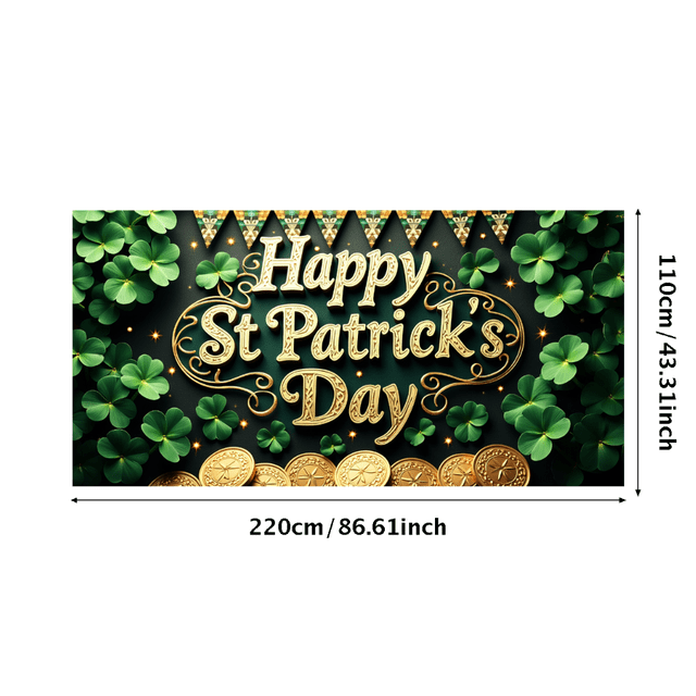 St Patricks Day Backdrop Banner with Green Clover Coins Decorations Wall Background Party Supplies Holiday Celebration Photography Props