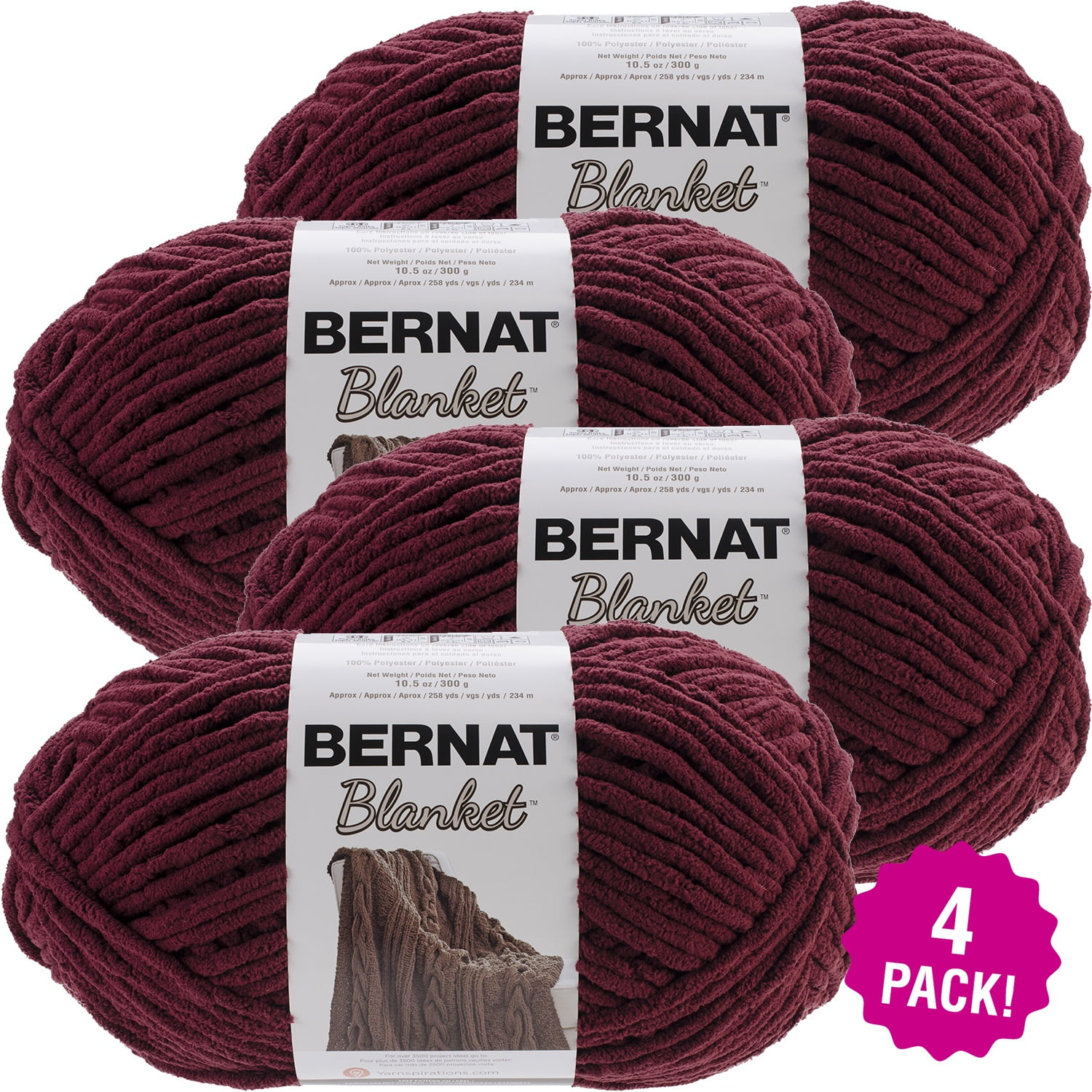 Bernat Blanket Big Ball Yarn Purple Plum, Multipack of 4 Walmart
