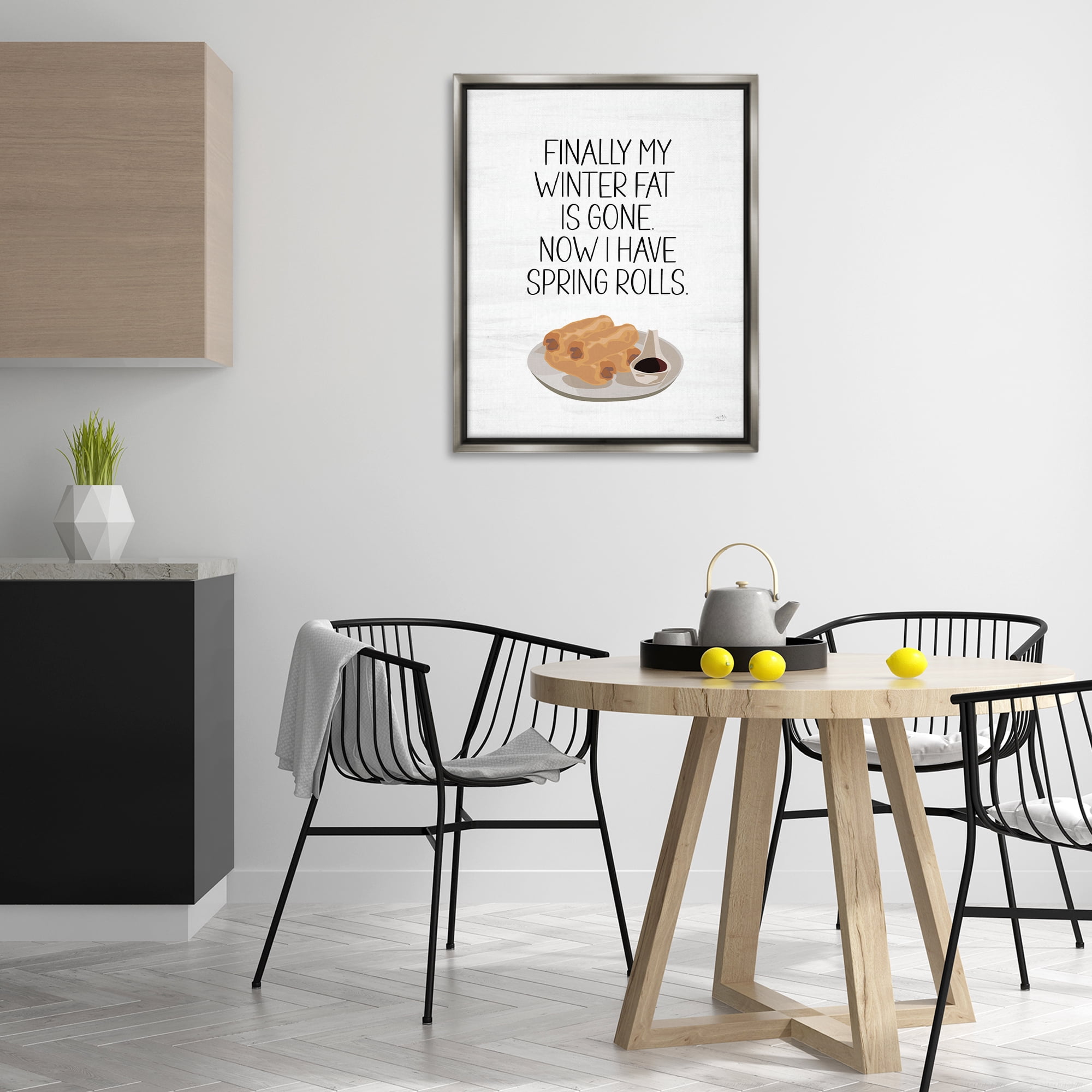 Stupell Industries Funny Spring Rolls Phrase Food & Beverage Painting Gray Floater Framed Art Print Wall Art, 25 x 31