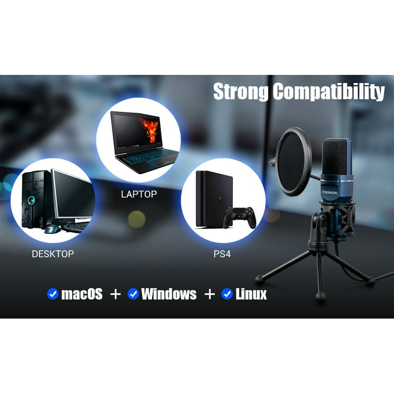 USB Microphone, Computer Condenser PC Gaming Mic with Tripod Stand & Pop  Filter for Streaming, Podcasting 