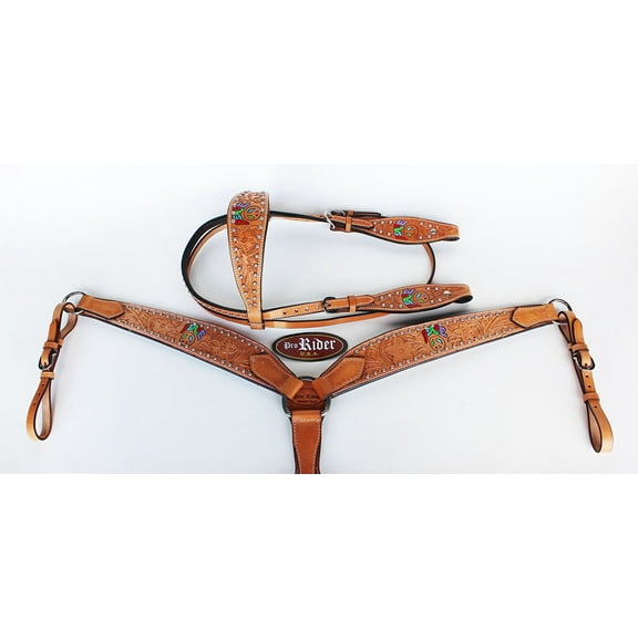 Horse Saddle Tack Rodeo Bridle Western Leather Headstall Breast Collar 78117B