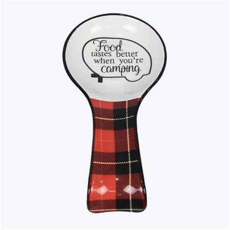 

Youngs 11184 9.25 in. Happy Camper Buffalo Plaid Ceramic Spoon Rest