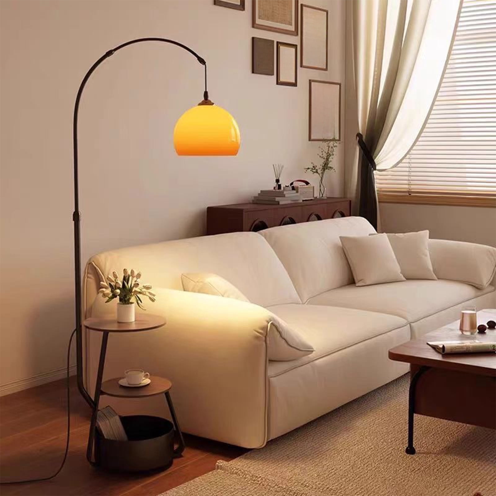 Mid Century Modern Floor Lamp with Adjustable Height and Built-in Side Table,Wooden Reading Lamp for Living Room,Bedroom,Study,Sofa or Coffee Table,71" Tall,Vintage Industrial Style Lighting Fixture