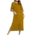 thumbnail image 5 of CFLVAEK Womens Zipper Robes Lightweight 3/4 Sleeve Sleepwear Loose Solid Color Nightgowns Casual Knee Length House Coat with Pockets Yellow M, 5 of 9