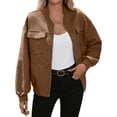 thumbnail image 2 of Chaqueta de Piel Sintética para Mujer, Estilo Universitario, Informal, con Cremallera Corta, Larga y Bolsillos. Marrón L, 2 of 10