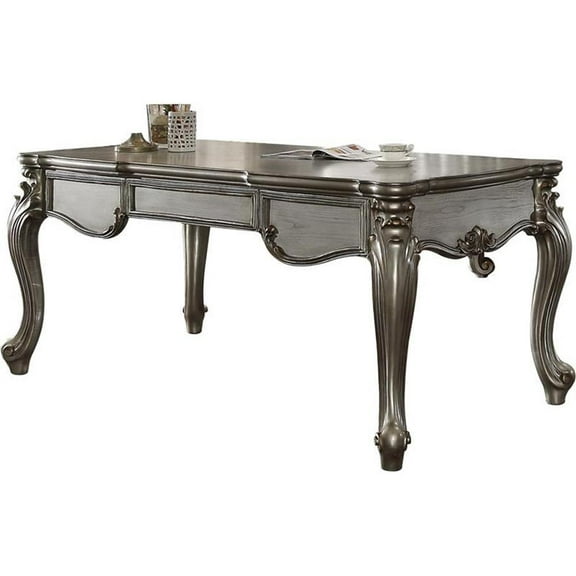 Bowery Hill Wooden Executive Writing Desk with 3 Drawers in Platinum Silver