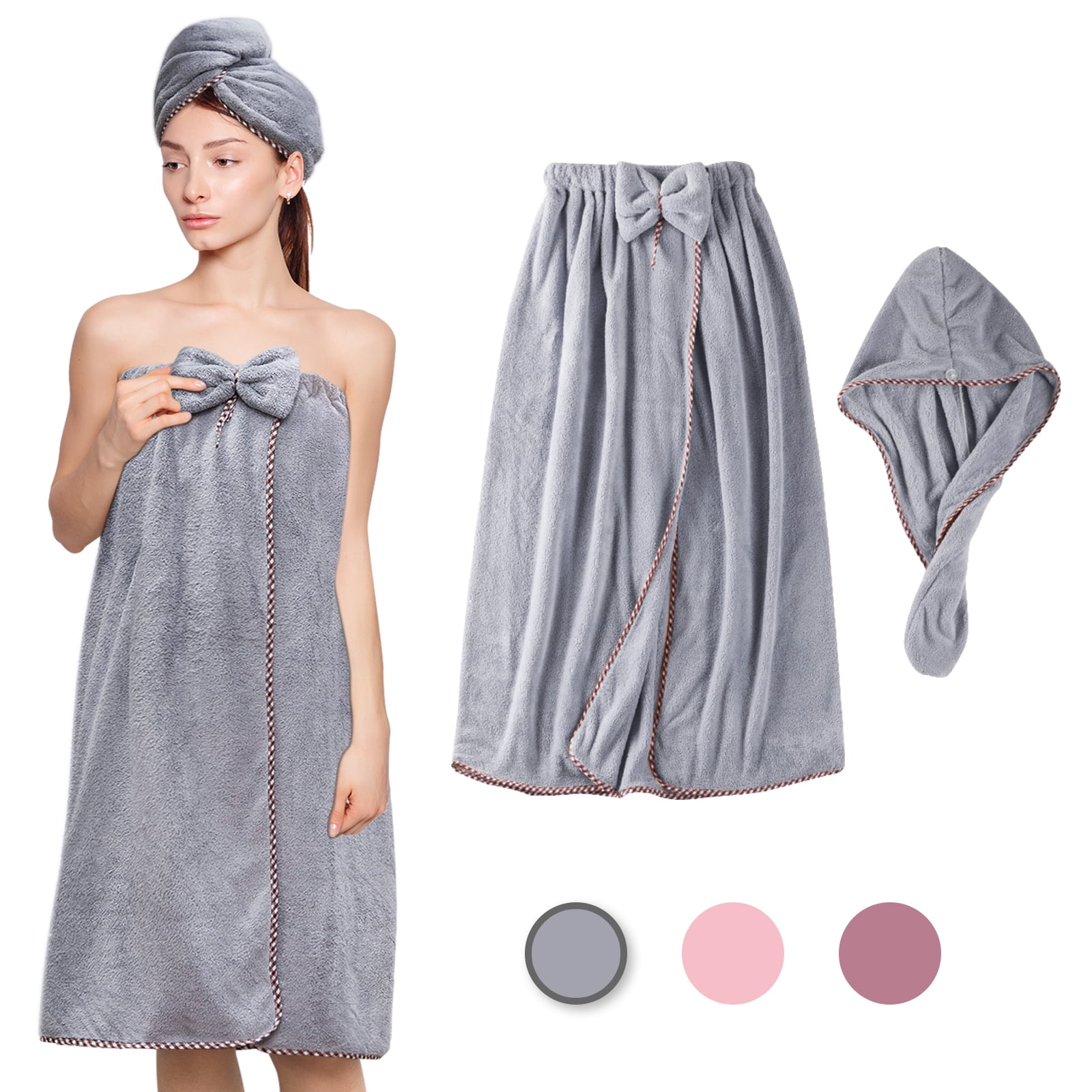 GOSCHE Bath Towel Wrap for Women with Velcro & Pocket, Quick Dry Extra ...