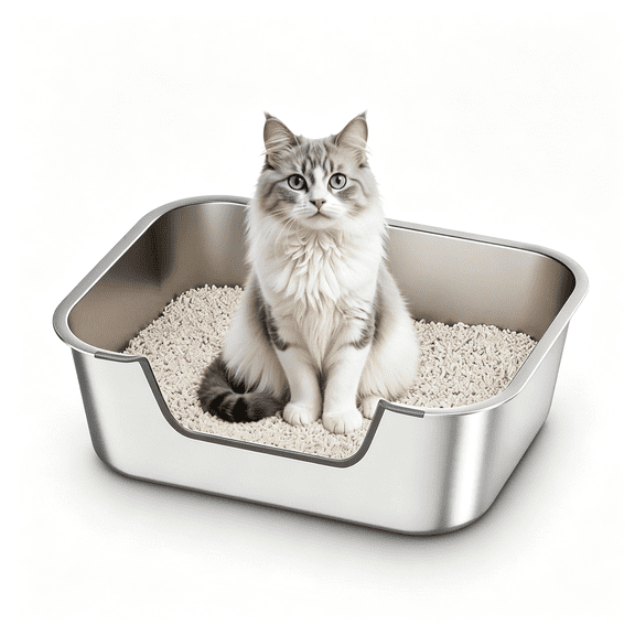 ACDANC Stainless Steel Cat Litter Box with Low Entry, Metal Kitty Litter Box for Senior Or Injured Cats, Odor-Free, Non-Stick, Easy to Clean, 17.5"X13.6"X5.9", Litter Pan for Medium and Small Cats