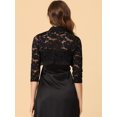 thumbnail image 4 of Cárdigan elegante con cuello con volantes Allegra K Top de encogimiento de hombros con encaje floral transparente Negro XXL, 4 of 5