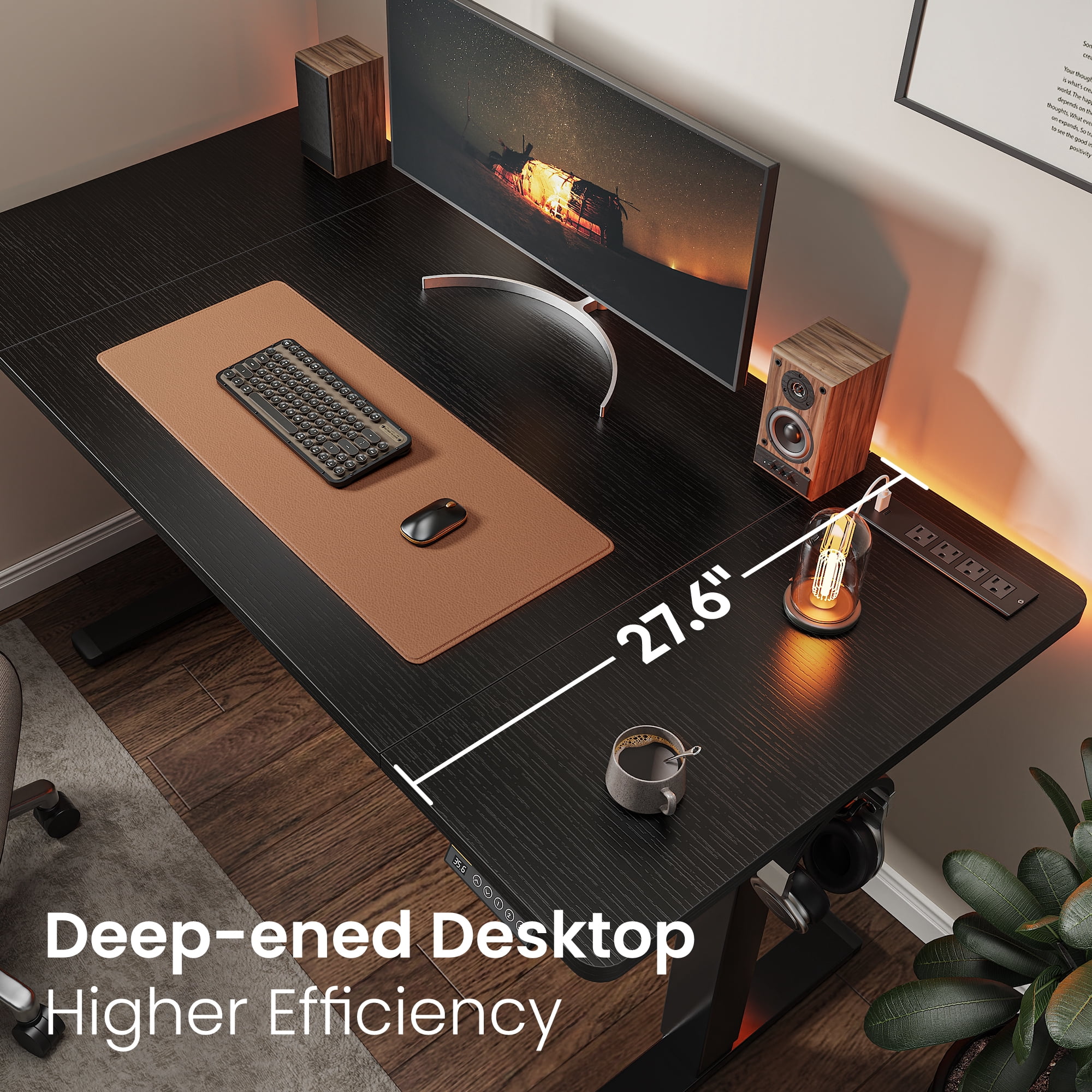 Amadwell 55" Electric Height Adjustable Standing Desk, 27.6" Deep Work Table with Power Outlets, Home Office Desk
