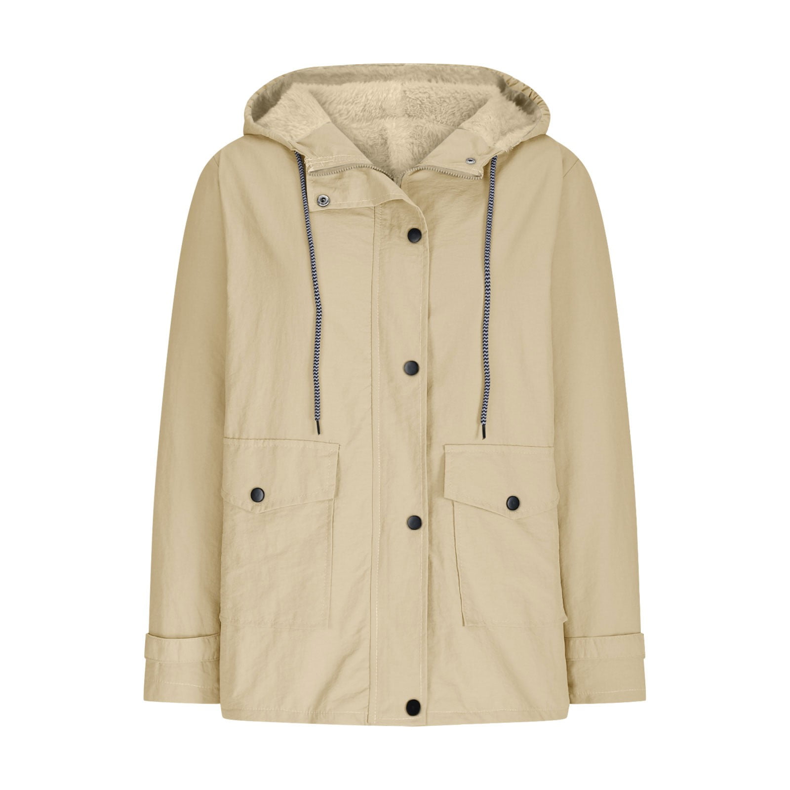 Womens Plus Size Rain Coats with Pockets and Hooded S-5X Fleece Lined Full Zipper Jackets Casual Solid Waterproof-Warm Long Sleeve Outerwear