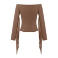 thumbnail image 5 of Endives Women's Long Sleeve Shirt Off Shoulder Western Cowboy Style Lightweight Sleeve with Tassel T Shirt Retro Shirt T Shirt Tunic Top Coffee, 5 of 7