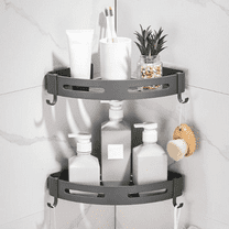 Bxaolu 2-Tier Corner Shower Shelf No Drilling Bathroom Shelves Shower Caddies Adhesive Bath Corner Shelf Wall Mounted Bathroom Shower Caddy Organizer - Grey