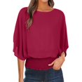 thumbnail image 2 of Endives Women's Chiffon Shirt Blouses Casual Boat Neck Chiffon Blouses Batwing Tops Tunic Top Spring Outfit Red, 2 of 7