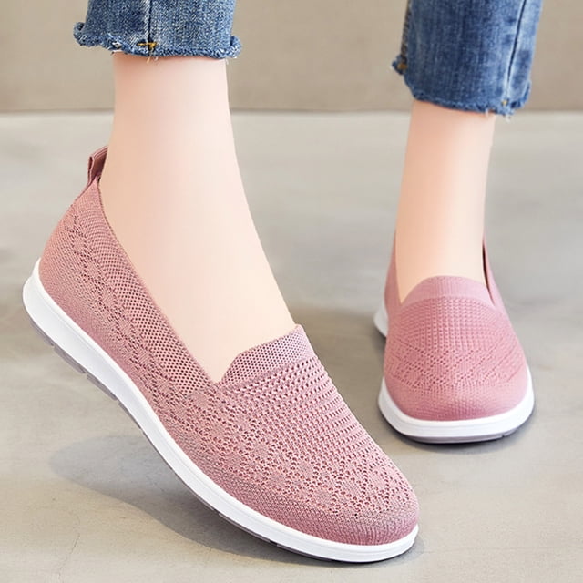 Commforr Espadrilles Orthopédiques pour Femmes à Enfiler, Coussin d'Air Léger, Maille, Mocassins Extensibles pour Femmes, Bout Rond Grand, Talons Bas, Ballerines Rétro Confort, Mary Janes, Chaussures de Marche Habillées pour le Travail Infirmière, Rose