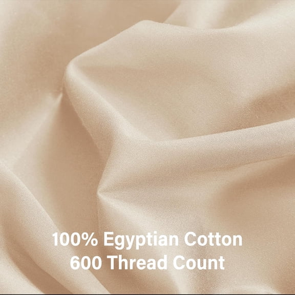 Split King/2 Pack Twin XL Fitted Sheet Only,  Egyptian Cotton, 600 Thread Count, 8"-16" Deep Pocket Sateen Weave Bottom Sheet, Soft Breathable Hotel Quality (Split King/2 Pack, Beige)