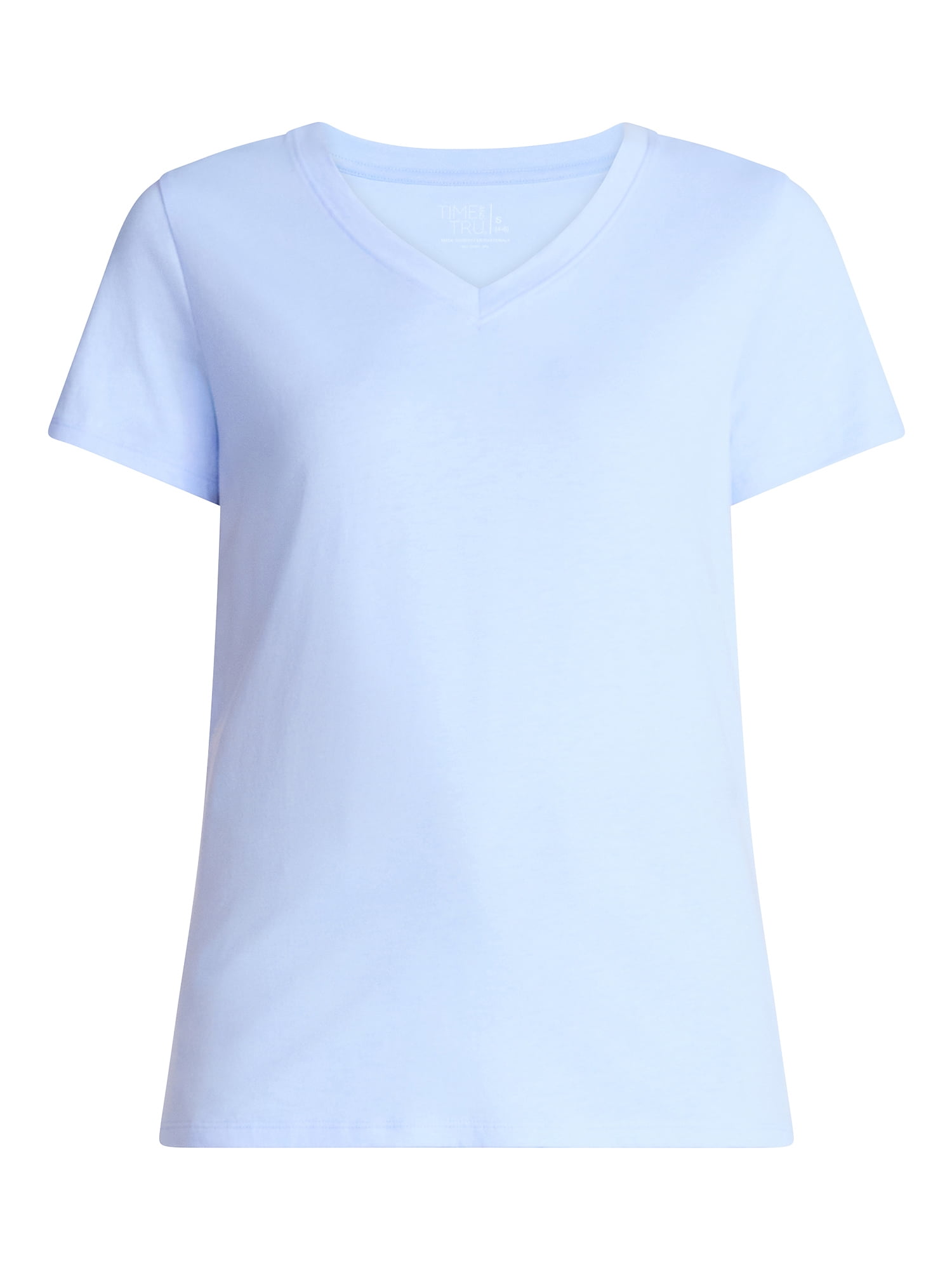 Time and Tru Women's Cotton V-Neck Tee with Short Sleeves, Sizes XS-4X