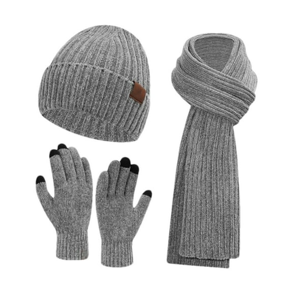 CheerKidz Women Winter Hat Scarf Gloves Set Warm Knitted Cap Earflap Scarf Neck Warmer and Mittens for Cold Weather Outdoor Activities Three-piece Set 11x70inch(Gray,Free Size)