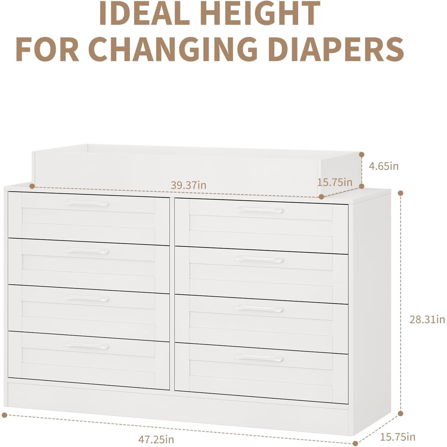 Roromall 8 Drawer Dresser, Changing Table with 8 Drawer, Charging Station, Modern Wood Storage Organizer for Bedroom, Living Room