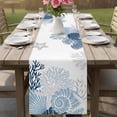 thumbnail image 4 of Summer Coral Table Runner 70 Inches, Coastal Ocean Starfish Conch Lake Blue Bed Runner Dresser Scarves Tabletop for Indoor Outdoor Parties/Ceremony/Banquet, 13" x 70", 4 of 9