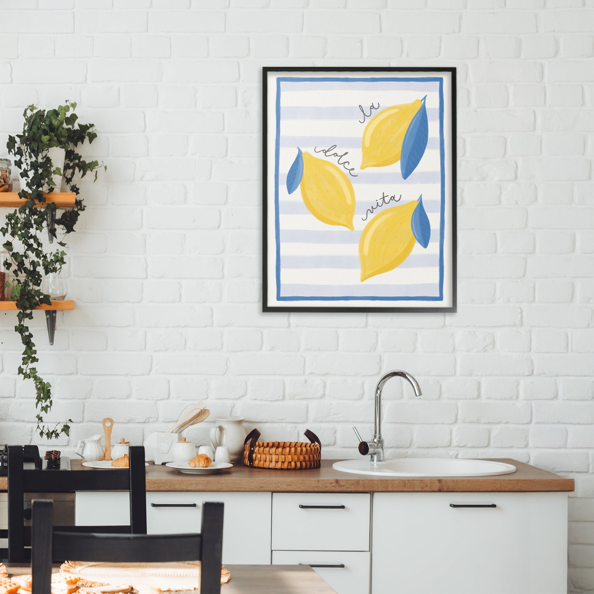 Stupell Industries Dolce Vita Lemons & Stripes Black Framed Giclee Art, design by Jalynn Heerdt