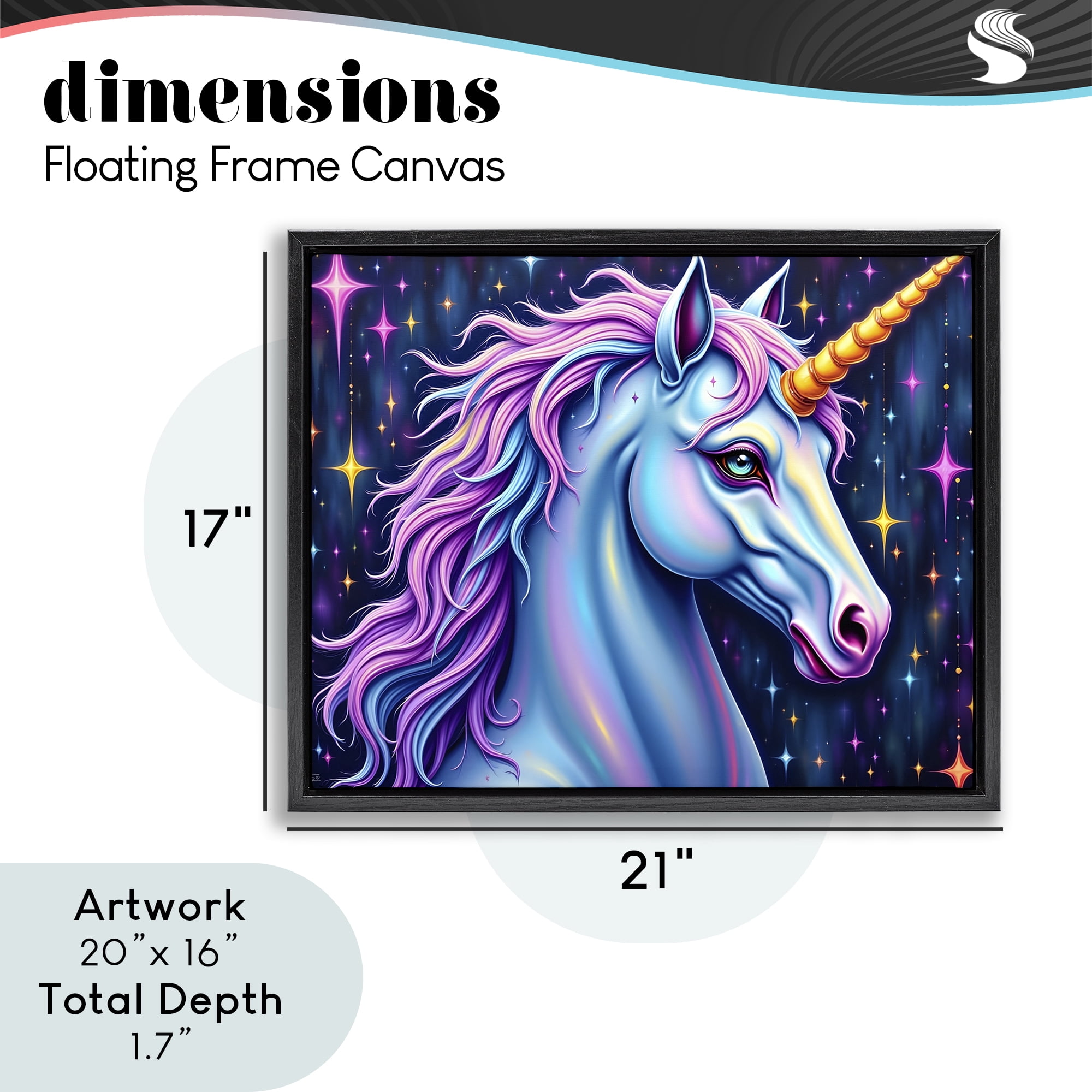 Stupell Industries Star Dancer Unicorn Black Framed Floater Canvas Wall Art, design by Tabz Jones