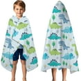 thumbnail image 3 of LightBlue Cartoon Dinosaurs Trees Pattern Hooded Bath Towel，50"x30" for Ages 3 To 12 Kids, Quick Dry Lightweight Soft Microfiber Hood Beach Towel Cover Up for Kids, 3 of 7