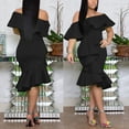 thumbnail image 2 of Gibobby Vestidos de noche cortos The Ruffles Elegant Off Cocktail Midi Vestido con cremallera para mujer Back Sholder Vestidos de cóctel para mujer(Negro,XL), 2 of 5