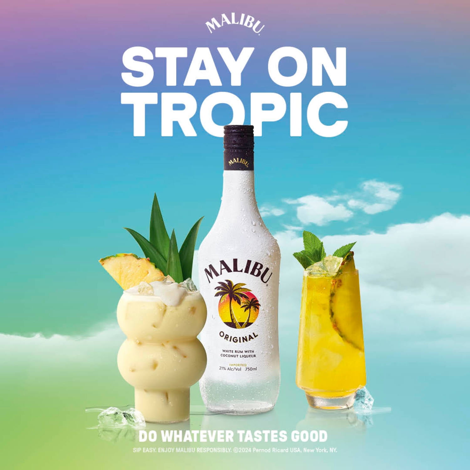 Malibu White Rum with Coconut Liqueur, 1.75 L Bottle, 21% ABV