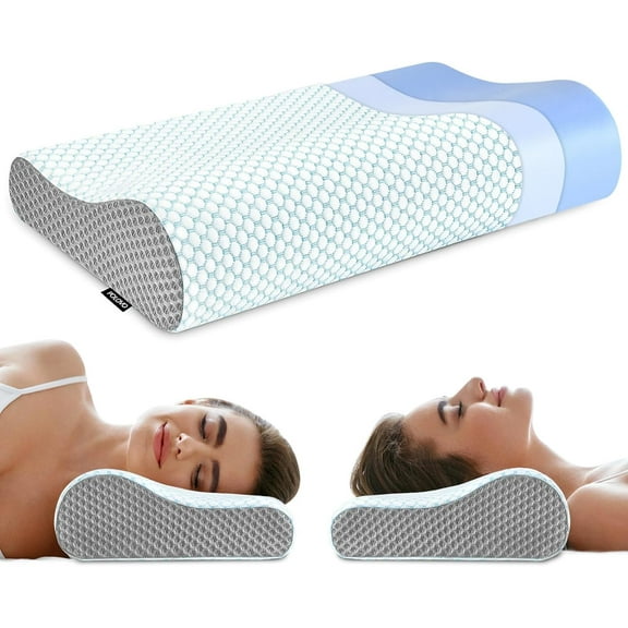 Memory Foam Pillows Neck Pillow Bed Pillow for Sleeping, Ergonomic Cervical Pillow for Neck and Shoulder Pain Relief,Orthopedic Contour Pillow for Side Back Stomach Sleeper(Blue&Grey)