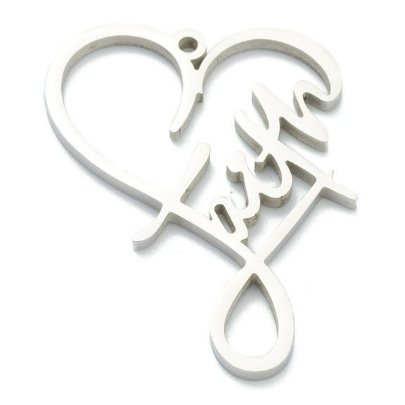 10 pc Non-Tarnish 304 Stainless Steel Pendants Heart with Word Faith Stainless Steel Color 38x29x2mm Hole: 1.8mm
