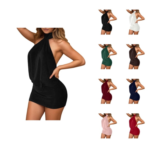Halter Dresses for Women Summer Sleeveless Backless Mini Bodycon Dress Night Club Party Dress