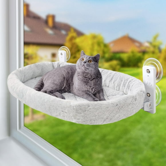 Sunhoo Cat Window Hammock Perch for Large Cats Bed Cordless Kitten Seat Inside with 4 Durable Suction Cups Washable Reversible Cover Easy Assemb