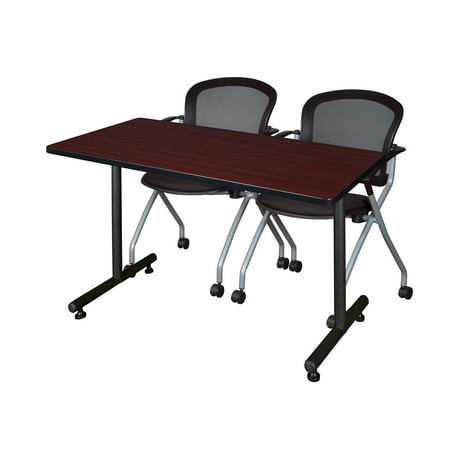 Regency Kobe 48 x 24 in. T-Base Training Seminar Table- Mahogany 2 Cadence Nesting Chairs