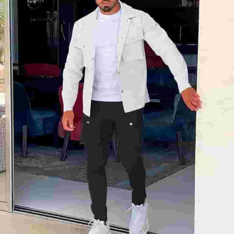 【通販激安】 Pocket Multi Men's JUUYY 2 Button Sleeve Long Outfits Pieces Clothing