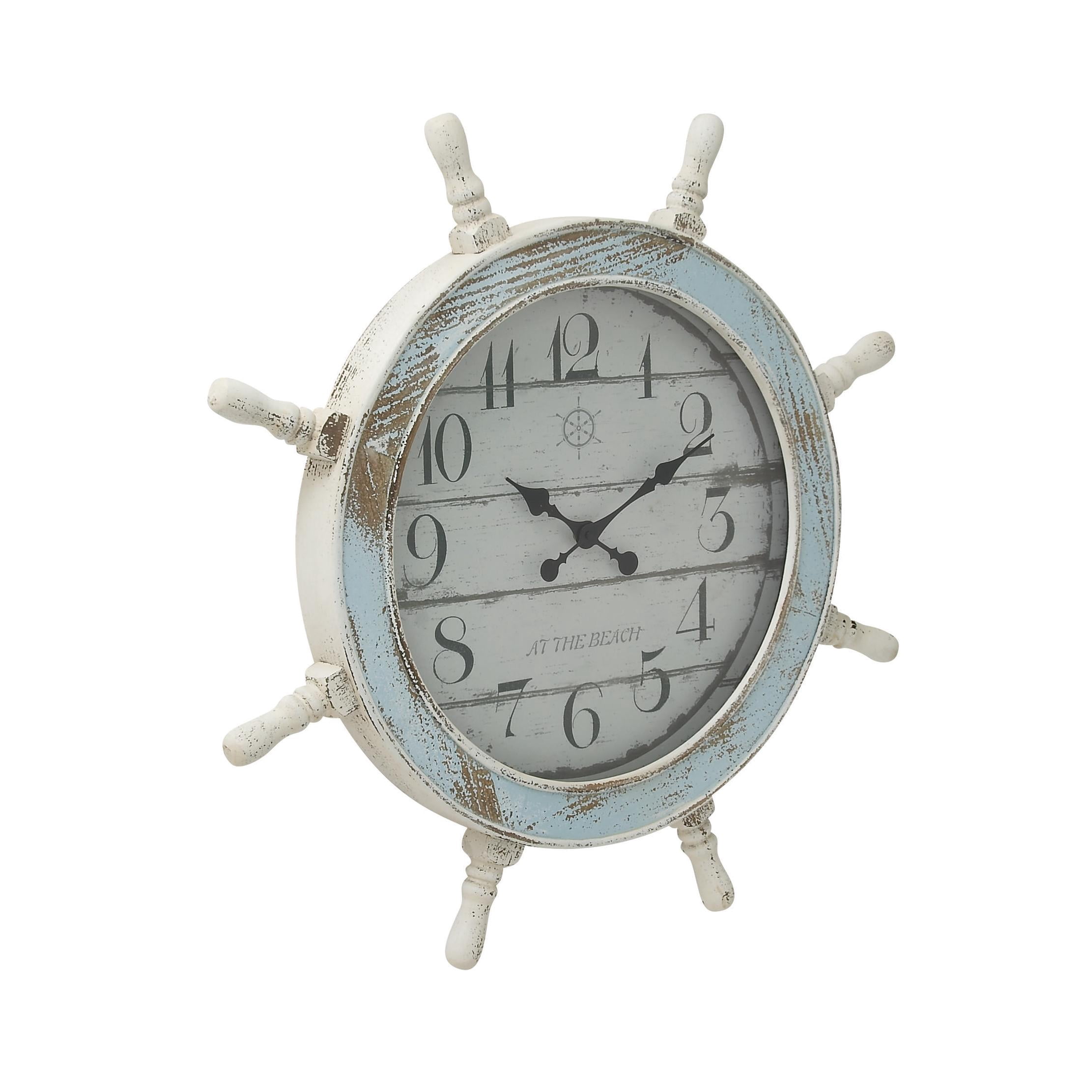 DecMode Blue/White Coastal Anchor Inspired Nautical Wall Clock, 23"D