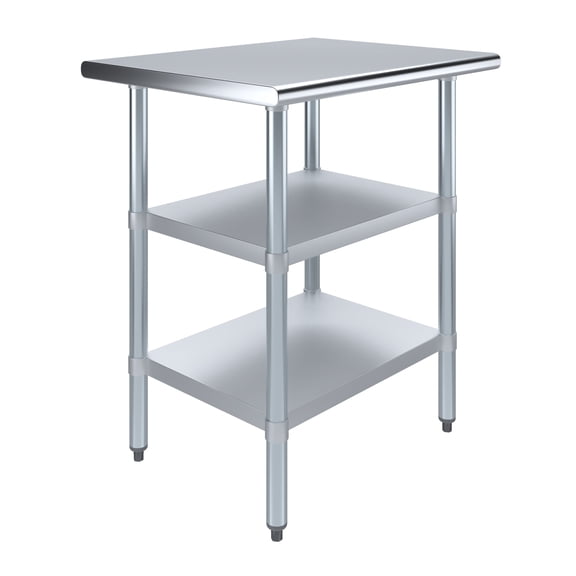 AmGood 24 in. x 30 in. Stainless Steel Table with Two Undershelves | Metal Utility Kitchen Prep Work Table | NSF