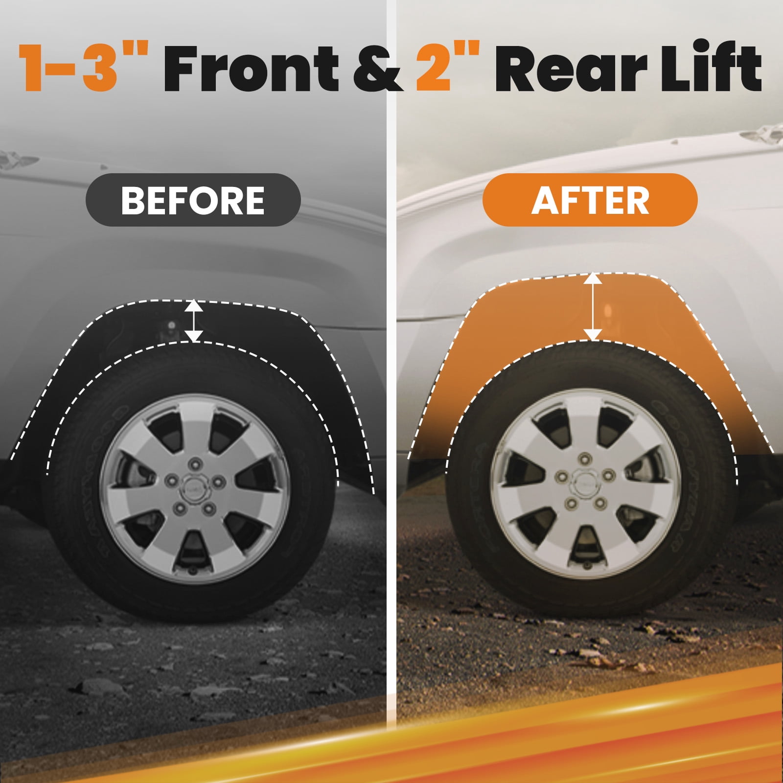 MaXpeedingrods 3" Front & 2" Rear Leveling Lift Kit for 2000-2006 Chevy Avalanche Tahoe Suburban Yukon Escalade 6-Lug Truck, with Front Rear Shock Extenders, Gray