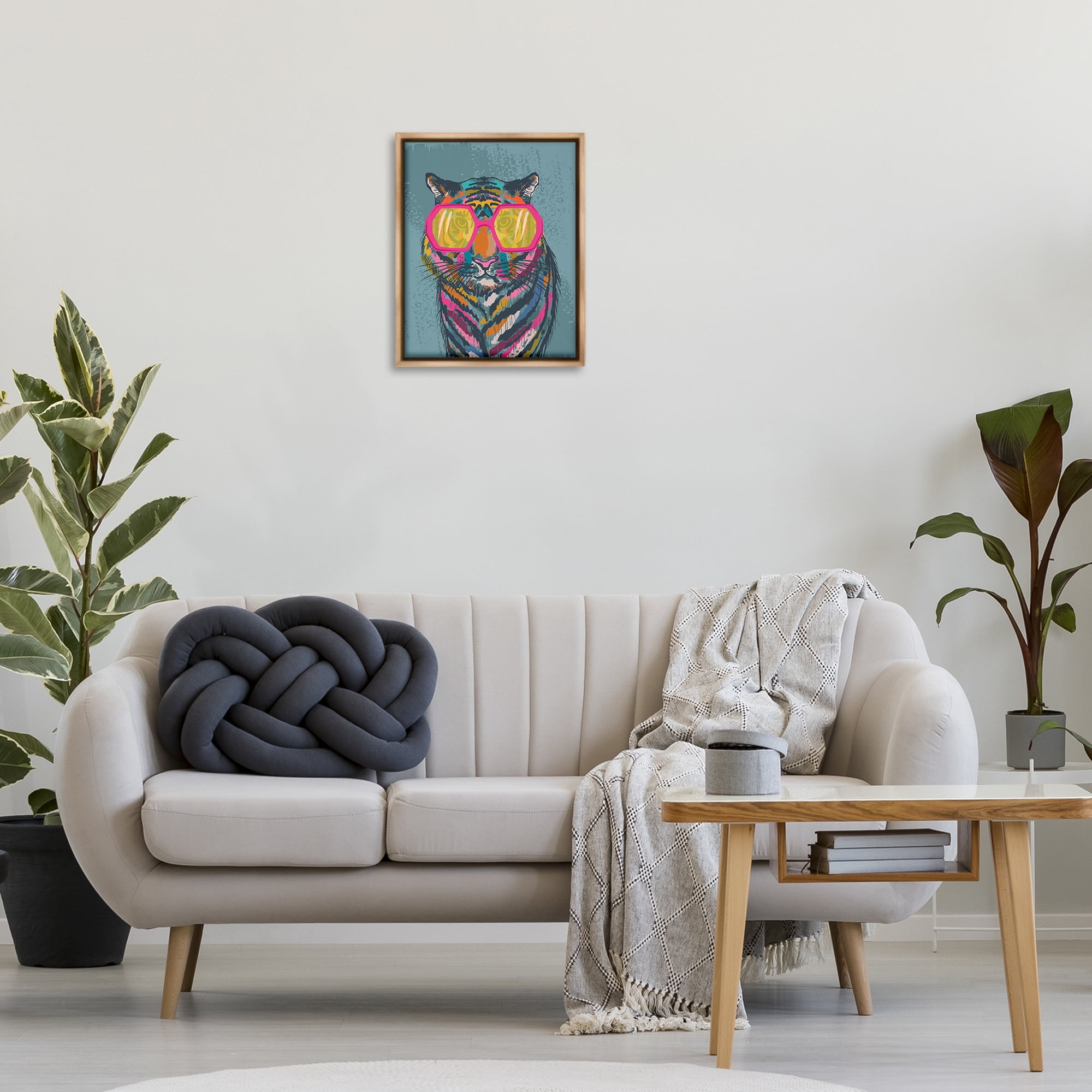 Stupell Industries Bright Fashion Tiger Animals Painting Brown Floater Framed Canvas Art Print Wall Art, 17 x 21