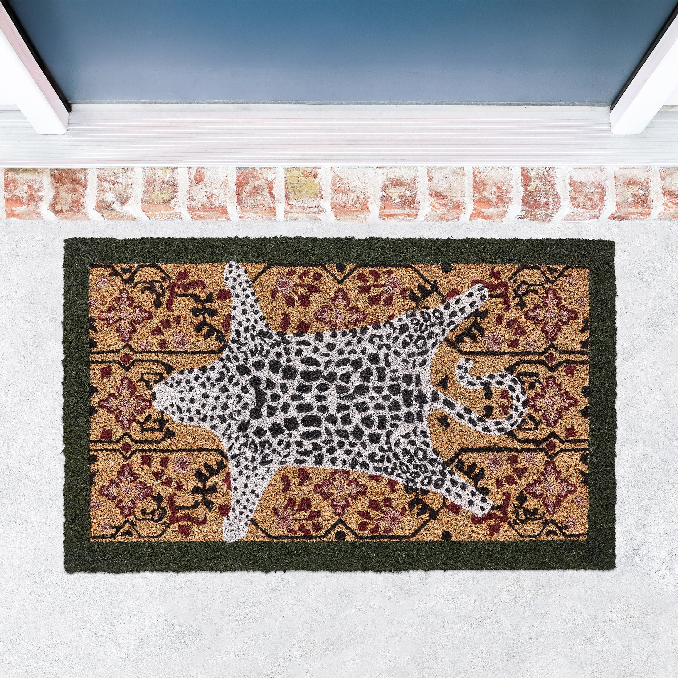 Brown Desert Panther Tribal Spots Outdoor Coir Doormat, 18" x 30"