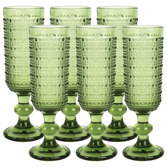 Set of 6 140ml/4.7OZ Tall Champagne Glasses, Green Glasses, Classic Embossed Dot Design, Suitable for Champagne/Sparkling Wine/Cocktails Party Drinking Glasses