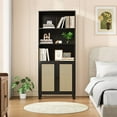 thumbnail image 2 of WGYPRIME 70.9" Tall Bookcase with 2 Rattan Doors, Modern Farmhouse Style 5 Tier Storage Wood Shelves, Large Bookshelf for Library Living Room Bedroom Home Office, 2 of 8
