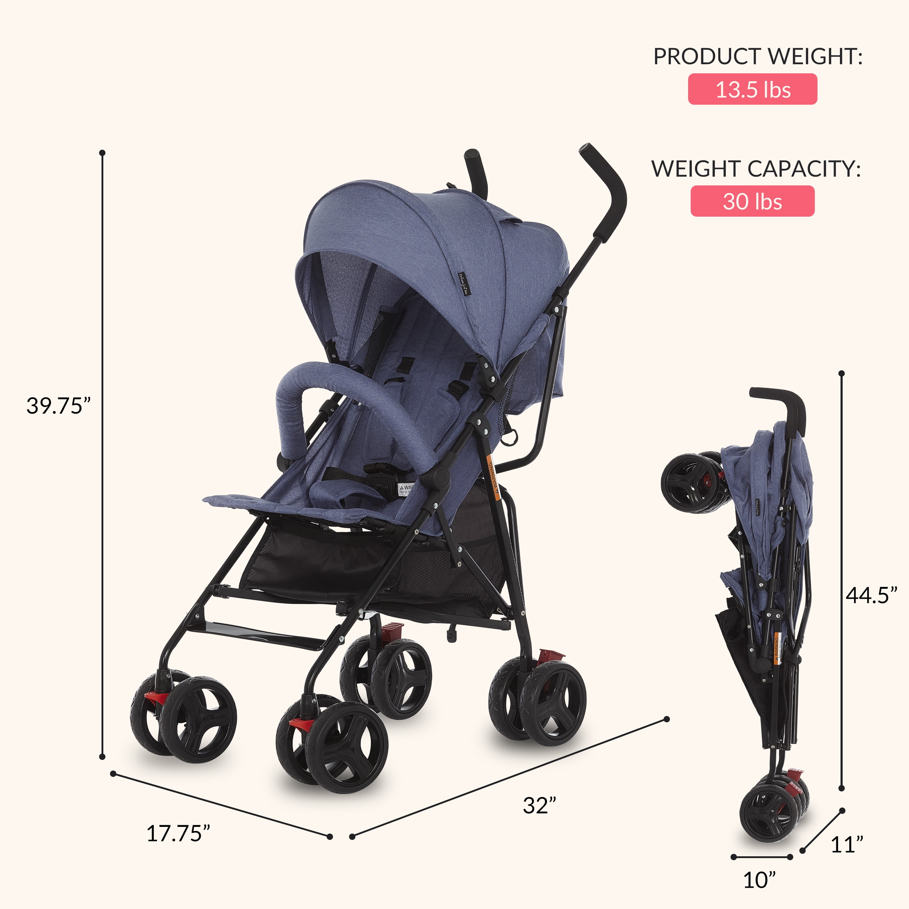 Dream On Me, Vista Moonwalk Stroller Light Weight Infant Stroller with Compact Fold Multi-Position Recline Canopy with Sun Visor Perfect for Traveling Theme Parks, Blue