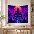 thumbnail image 5 of Haunted Castle with Bats and Full Moon Against Purple Fog Sky, Spooky Gothic for Halloween Enthusiasts, Wall Art Decor Halloween Gift, Tapestry Wall Hanging for Bedroom and Living Room, 5 of 7