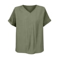 thumbnail image 4 of Tweang Women's Cotton Tops Loose Fit Cotton Blouses Cotton Linen Embroidered Tops Half Sleeve Casual Blouses Retro Embroidered 3/4 Sleeve Boho Tops Cotton Linen Tunic Tops Loose Fit Tunic Green L, 4 of 4