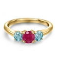 thumbnail image 3 of Gem Stone King 18K Yellow Gold Plated Silver Red Ruby and Blue Zircon Engagement Ring for Women | 1.55 Cttw | Round 5MM | Gemstone July Birthstone | Size 9, 3 of 6