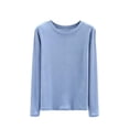 thumbnail image 3 of Women Pajama Tops Solid Crew Neck Long Sleeve Loose Soft Comfortable Casual Sleep Top, 3 of 5