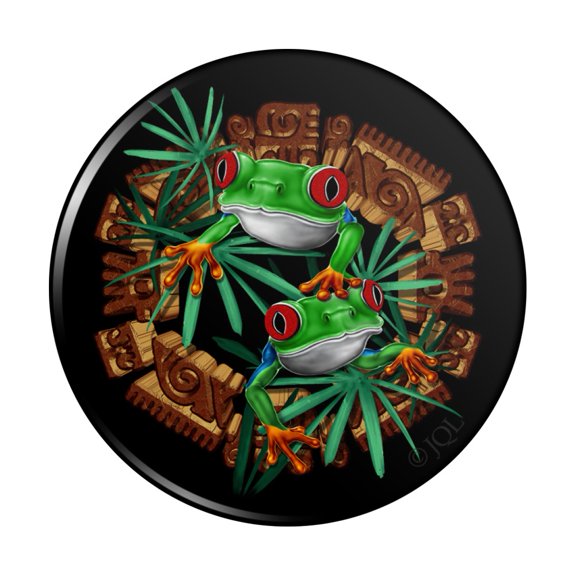 Tree Frog Aztec Temple Pinback Button Pin