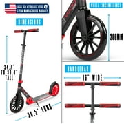 Folding Commuter Kick Scooter for Adults and Teens – Adjustable Handlebar – Big 200mm Wheels – Lightweight Durable Frame – Madd Gear Red Kruzer 200