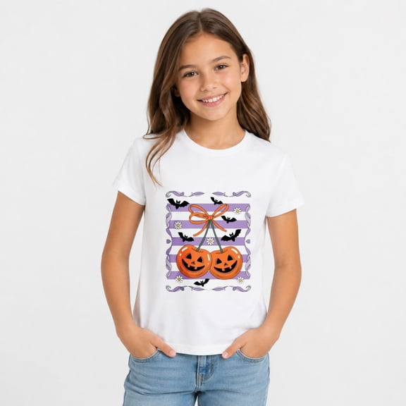 Pumpkin Shirt, Cute Halloween Graphic Short Sleeve Casual T-Shirt for Halloween Party